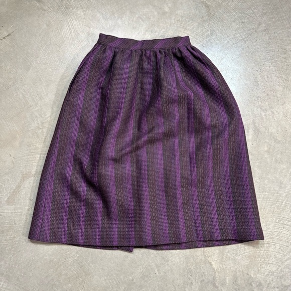 Purple Mixed Thread Skirt w Buttons Size 10 Petite Pure Virgin Wool/ Lined Skirt - Picture 8 of 10